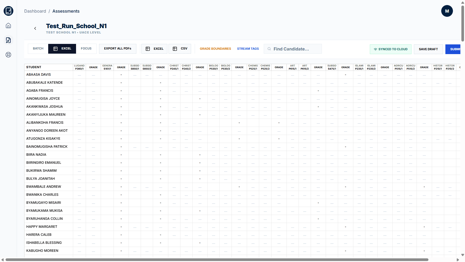 Matigo marksEntrant view showing assessment results and grading interface